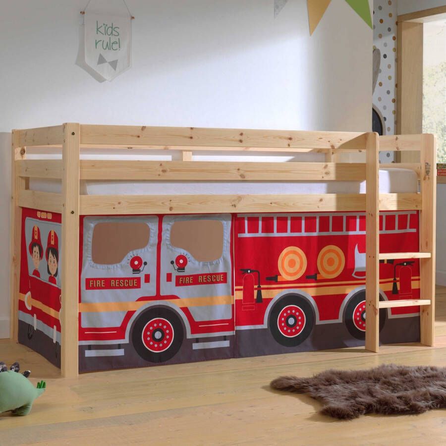 Vipack Halfhoogslaper Charlotte met bedtent Fire Truck naturel