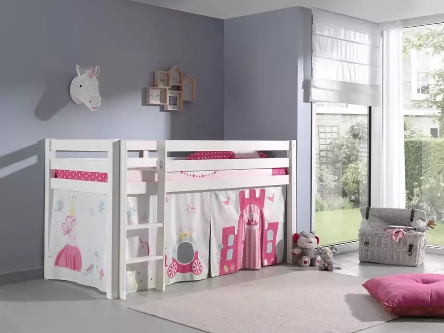 Vipack Hoogslaper PINO Massief hout inclusief textielset naar keuze met glijbaan en bedtunnel - Foto 2