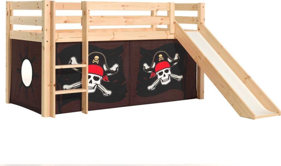 Vipack Halfhoogslaper met glijbaan Astrid met bedtent Caribbean Pirates naturel