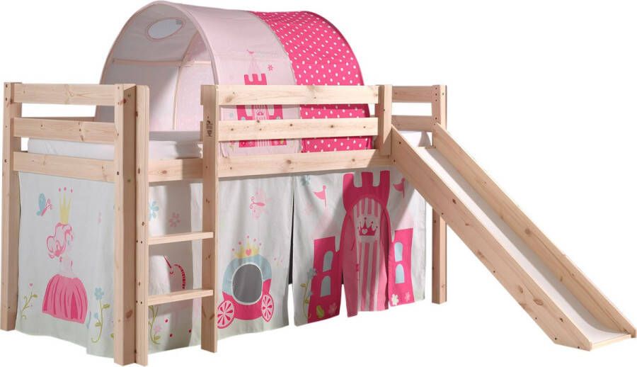 Vipack Halfhoogslaper met glijbaan Astrid met bedtent & bedtunnel Princess II 90x200 Bruin