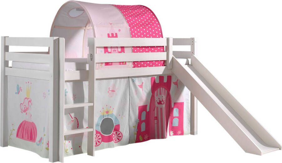 Vipack Halfhoogslaper met glijbaan Astrid met bedtent & bedtunnel Princess II wit