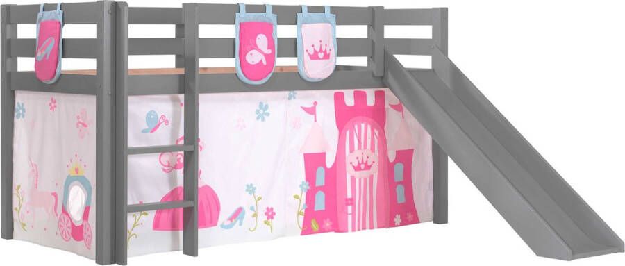 Vipack Halfhoogslaper met glijbaan Astrid met bedtent & opbergzakjes Princess II 90x200 Grijs - Foto 2