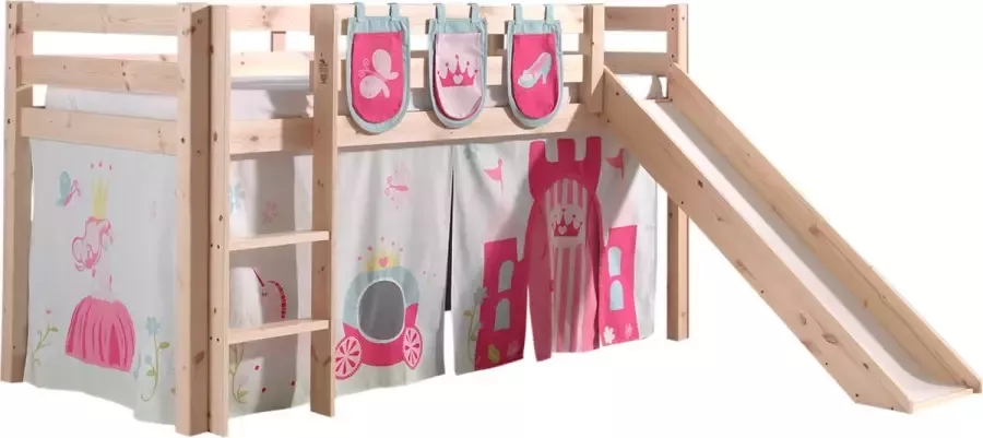 Vipack Halfhoogslaper met glijbaan Astrid met bedtent & opbergzakjes Princess II 90x200 Bruin - Foto 2