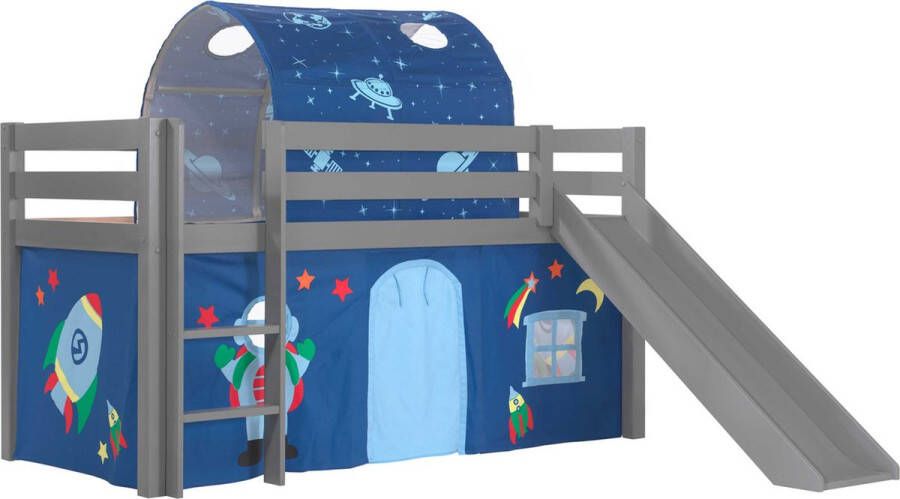 Vipack Halfhoogslaper met glijbaan Astrid met bedtent en -tunnel Astro grijs