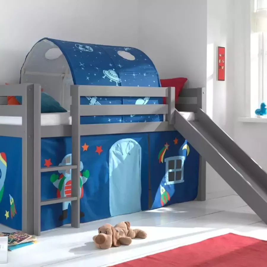 Vipack Halfhoogslaper met glijbaan Astrid met bedtent en -tunnel Astro grijs - Foto 2