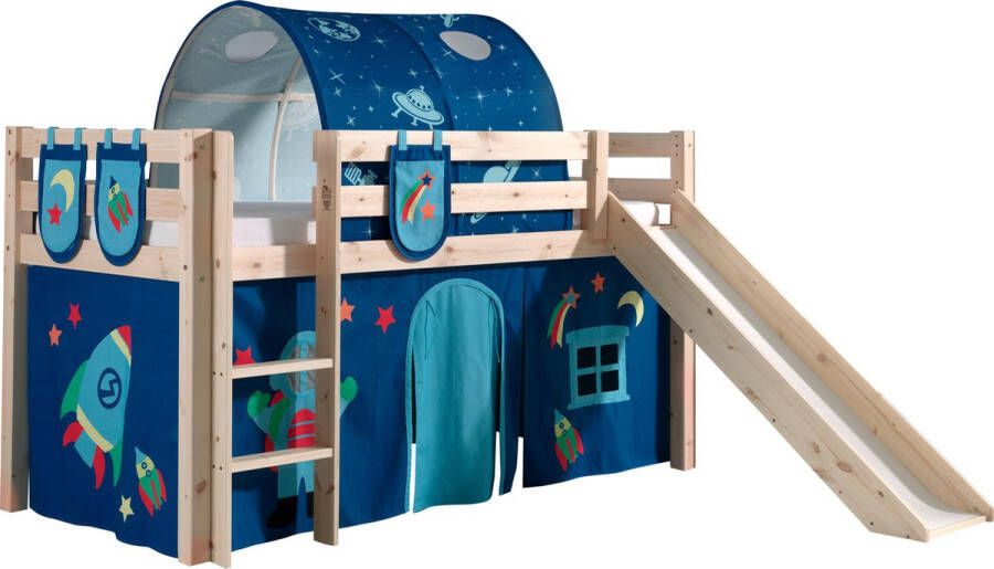 Vipack Hoogslaper Pino speelbed massief dennenhout stevig gebouwd 3 corpuskleuren om uit te kiezen