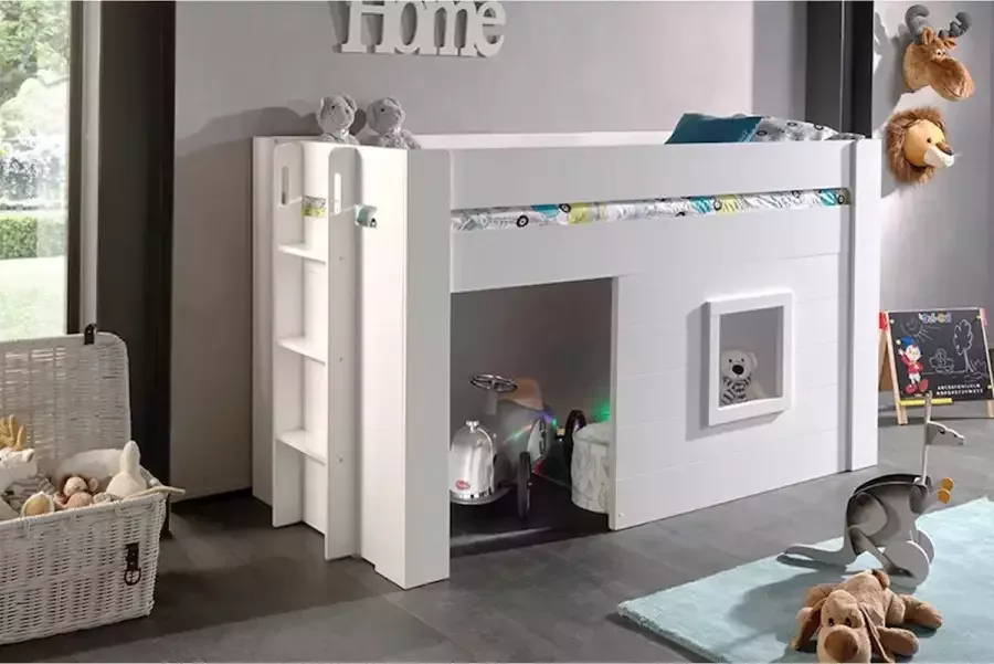 Vipack Kinderbed Noah 90x200cm Halfhoogslaper Bed als Huis Peuterbed Ledikant Bedframe Wit - Foto 3