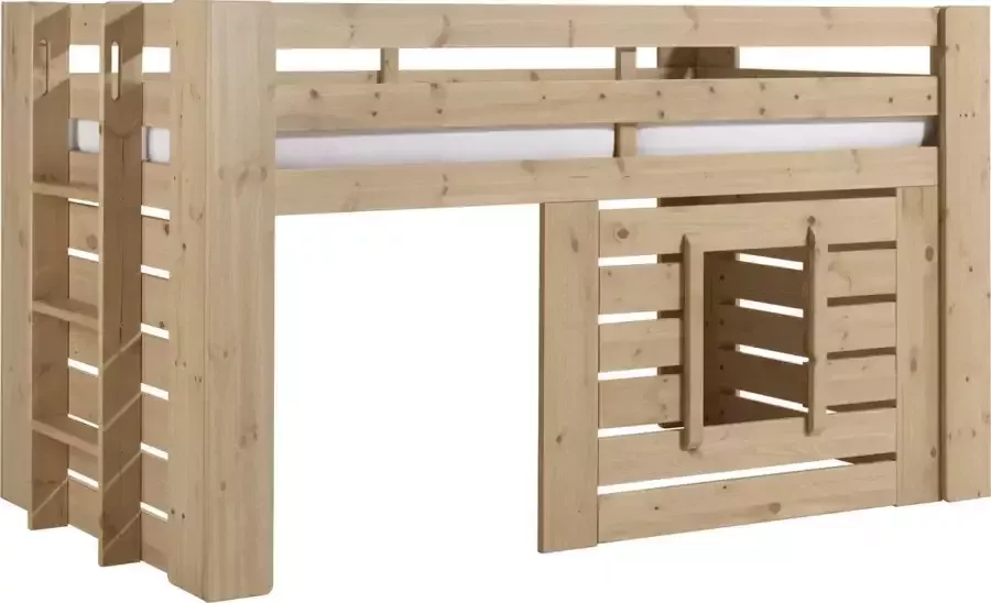 Vipack EMOB Halfhoogslaper Olivier 90x200 dennenhout Kinderbedden met uitvalbeveiliging Bruin Hout Kinderbedden met uitvalbeveiliging Eenpersoons Halfhoogslaper Op voorraad
