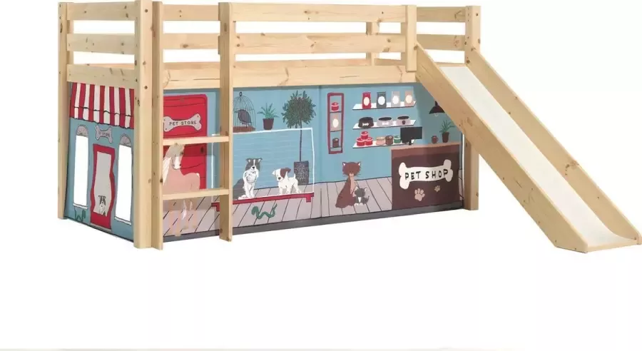 Vipack Halfhoogslaper met glijbaan Astrid met bedtent Pet Shop 90x200 Bruin