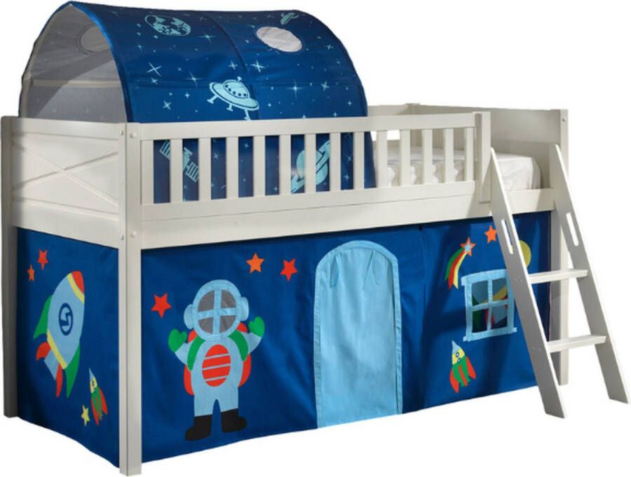 Vipack Halfhoogslaper Scottie 90x200cm Met astronauten-speelgordijn en bedtunnel Wit - Foto 2