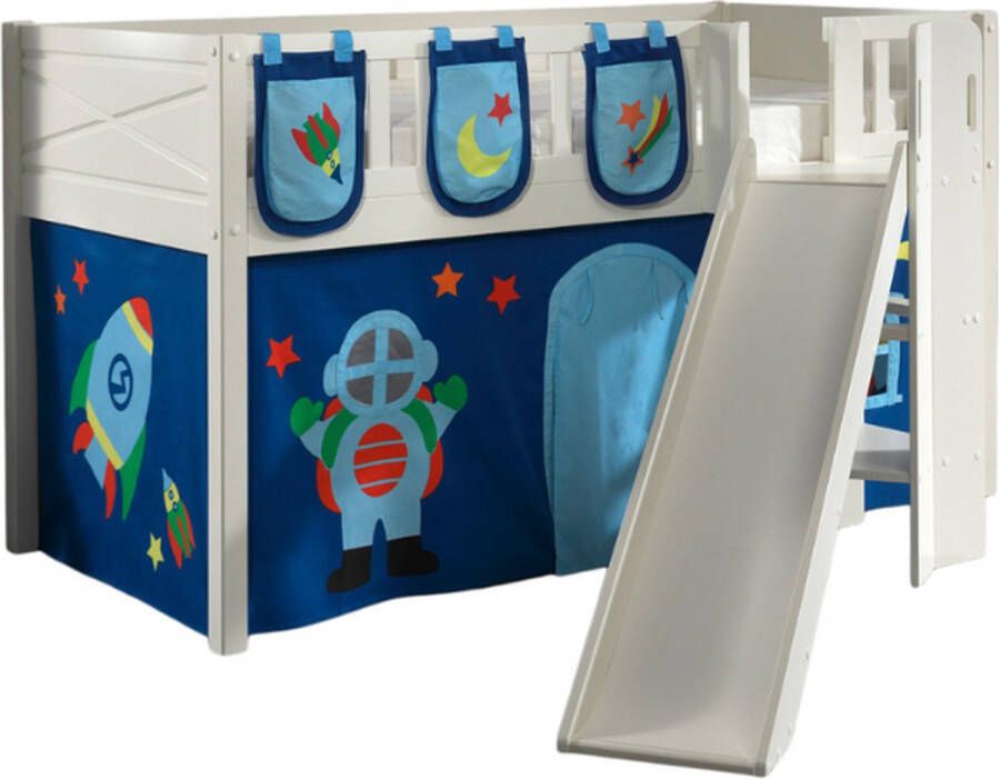 Vipack Halfhoogslaper Scottie Astronaut 2 met glijbaan 90x200 Wit