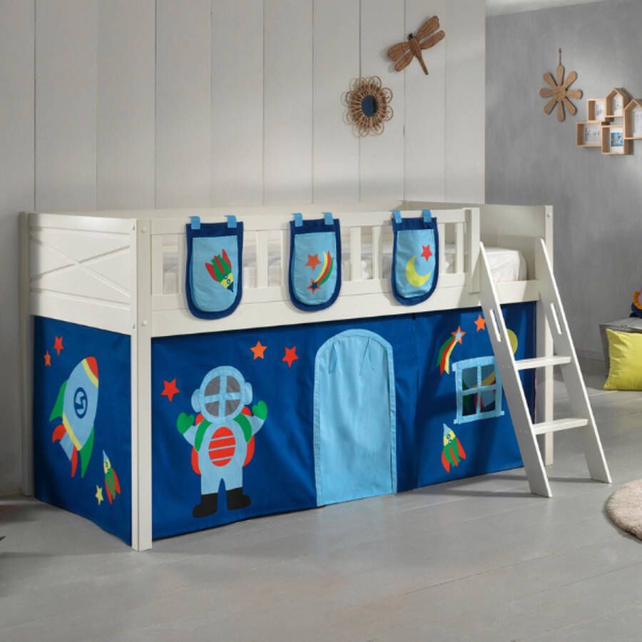 Vipack Hoogslaper Scott met schuine ladder ligoppervlak 90 x 200 cm doek pockets 4 designs