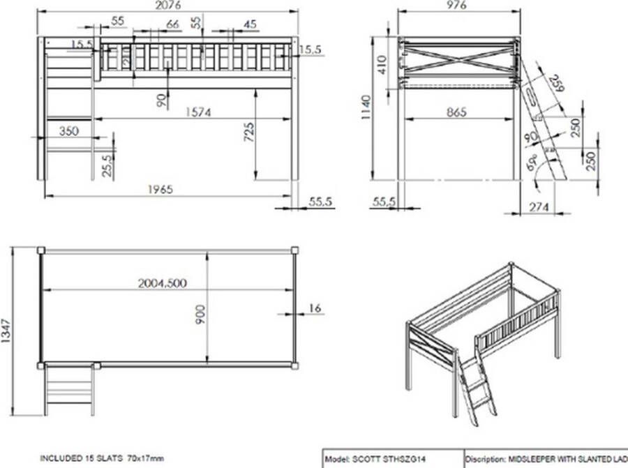 Vipack Halfhoogslaper Scottie met ruimteschip 90x200 Wit - Foto 1