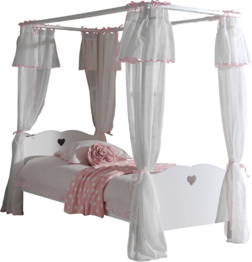 Vipack Hemelbed Amori 90x200cm (incl. lattenbodem) met bedlade en voile-wit