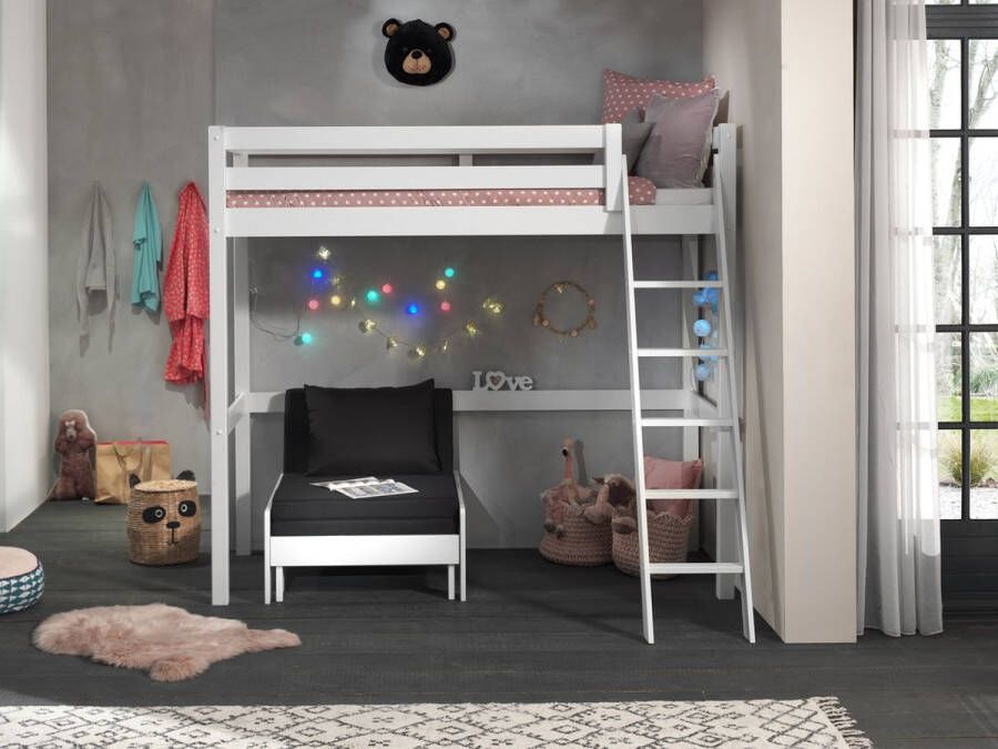 Vipack Hoogslaper met 90x 200 cm ligoppervlak grijs of wit gelakt - Foto 3