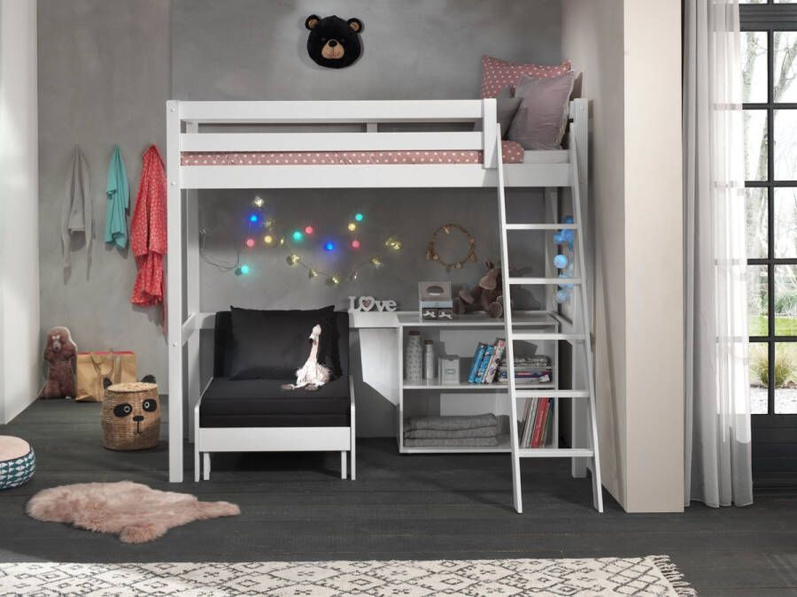 Vipack Hoogslaper Claire 90x200cm met boekenkast en zetelbed wit