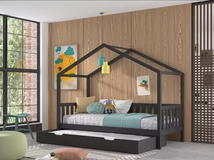 Vipack Huisbed Dallas met dakconstructie massief dennenhout stevig gebouwd - Foto 2