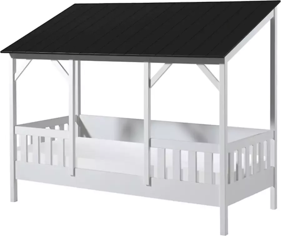 Vipack Bed Huisbed inclusief 3 dakpanelen 90 x 200 cm wit zwart - Foto 1