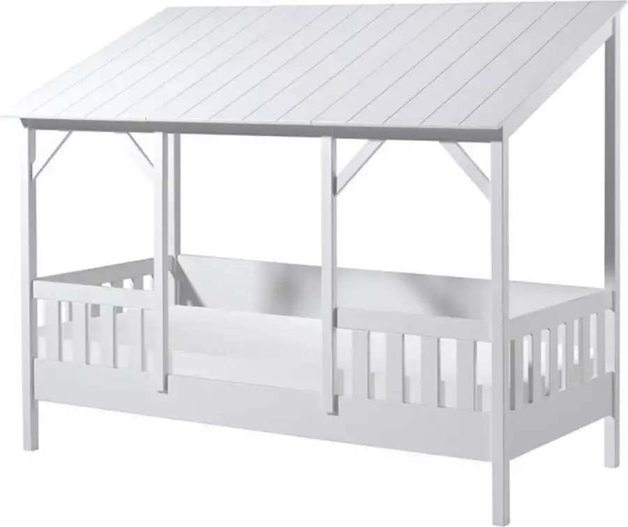Vipack Bed HuisBed inclusief vensterbanken heel dak en slaaplade 90 x 200 cm wit