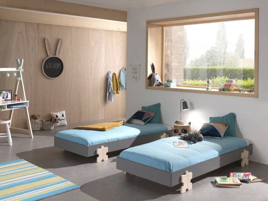 Vipack Kinderbed Modulo Puzzle stapelbaar set van 4 90x200 Antraciet