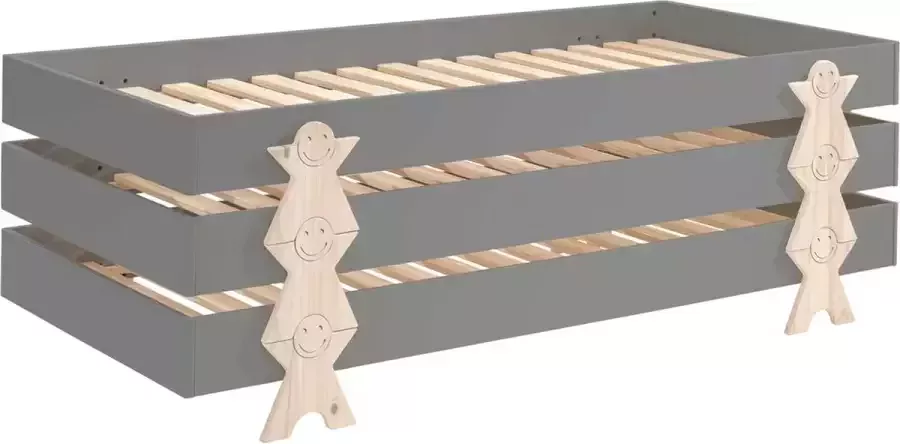Vipack Kinderbed Modulo Smiley stapelbaar set van 3 90x200 Antraciet