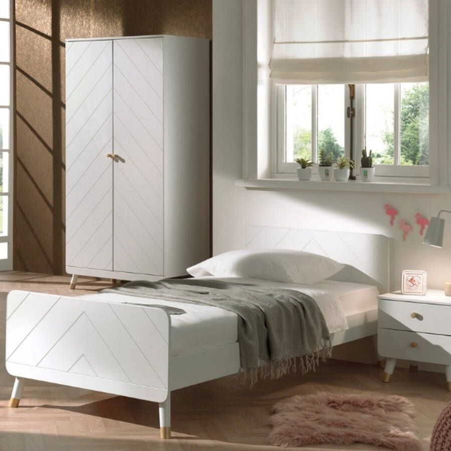 Vipack Deze BILLY-combinatie bestaat uit het witte BILLY-bed (90x200cm) de witte nachttafel en de witte 2-deurs kleerkast - Foto 2