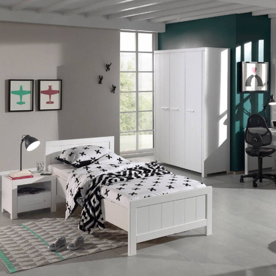 Vipack Deze ERIK combinatie in wit bestaat uit een bed (90x200) met bijhorend rolbed nachtkastje 3-deurs kleerkast en bureau - Foto 2