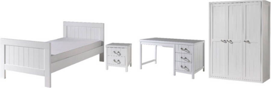 Vipack Kinderkamer Lewis met bed 90x200 cm een nachttafel en een 3 deurs kleerkast-wit