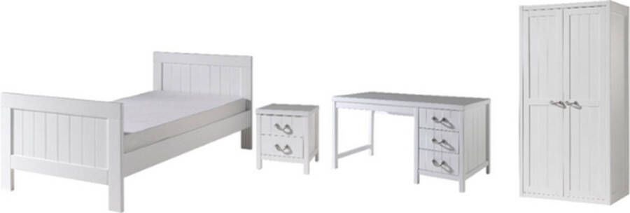 Vipack Kinderkamer Lewis met bed 90x200 cm (incl. lattenbodem) een nachttafel een bureau en een 2 deurs kleerkast-wit - Foto 2