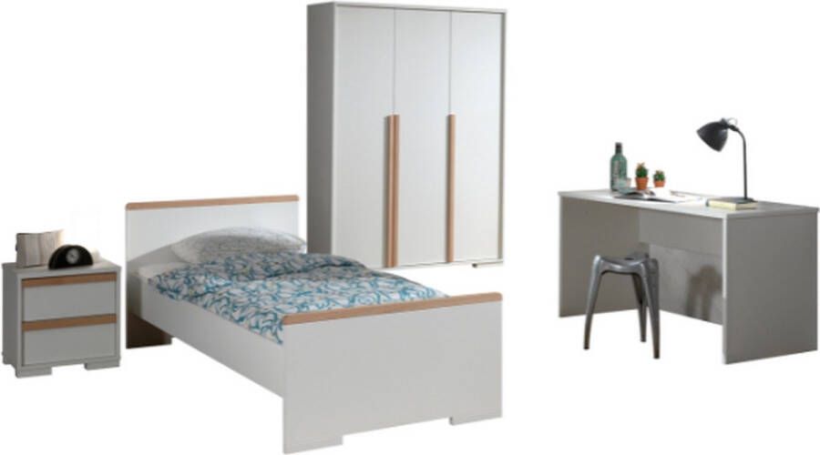 Vipack Deze LONDEN set in het wit bestaat uit een bed (90x200) met nachtkastje een kledingkast met 3 deuren en een bureau - Foto 2