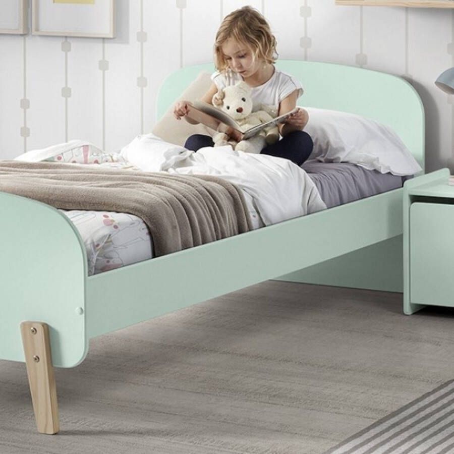 Vipack Deze KIDDY combinatie in mintgroen bestaat uit een bed (90x200) met nachtkastje en 2 hangplankjes (45 en 65 cm)