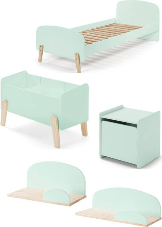 Vipack Deze KIDDY combinatie in mintgroen bestaat uit een bed (90x200) nachtkastje 2 wandplanken (45 en 65 cm) en een speelgoedkist - Foto 2