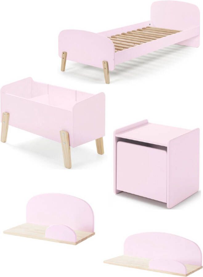 Vipack Deze KIDDY combinatie in roze bestaat uit een bed (90x200) met nachtkastje 2 hangplankjes (45 en 65 cm) uitvalbeveiliging en speelkoffer - Foto 3