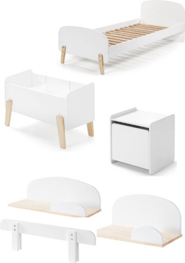 Vipack Deze KIDDY combinatie bestaat uit een bed (90x200) nachtkastje 2 wandplanken (45 en 65 cm) veiligheidsrail en speelgoedkist - Foto 2