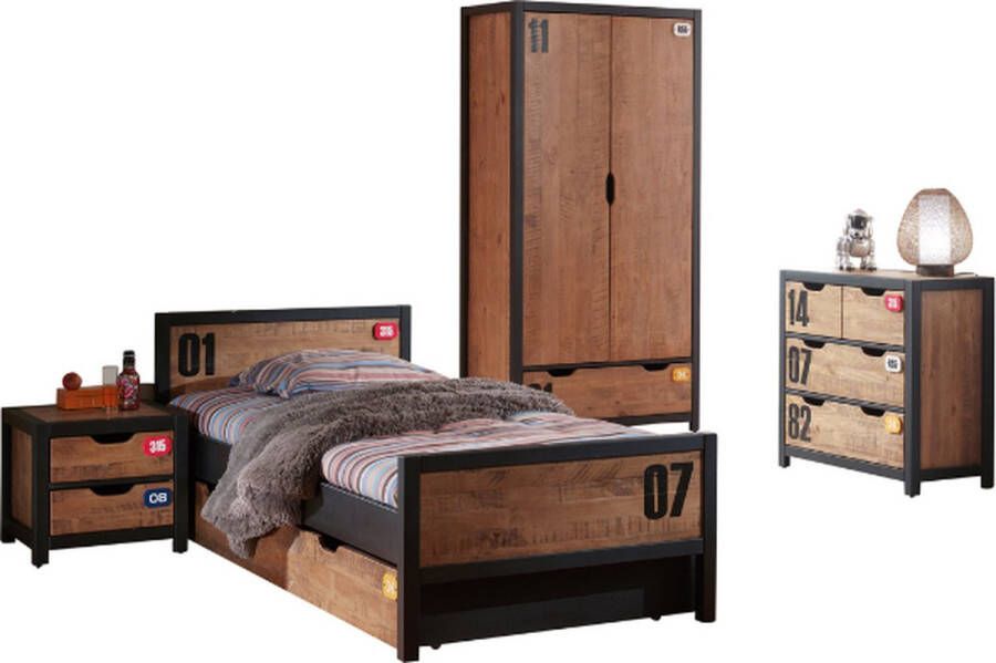 Vipack De ALEX-combinatie bestaat uit een bed van 90x200 cm lattenbodem een rolbed een nachttafel een 2-deurs kleerkast en een commode met 3 laden - Foto 2