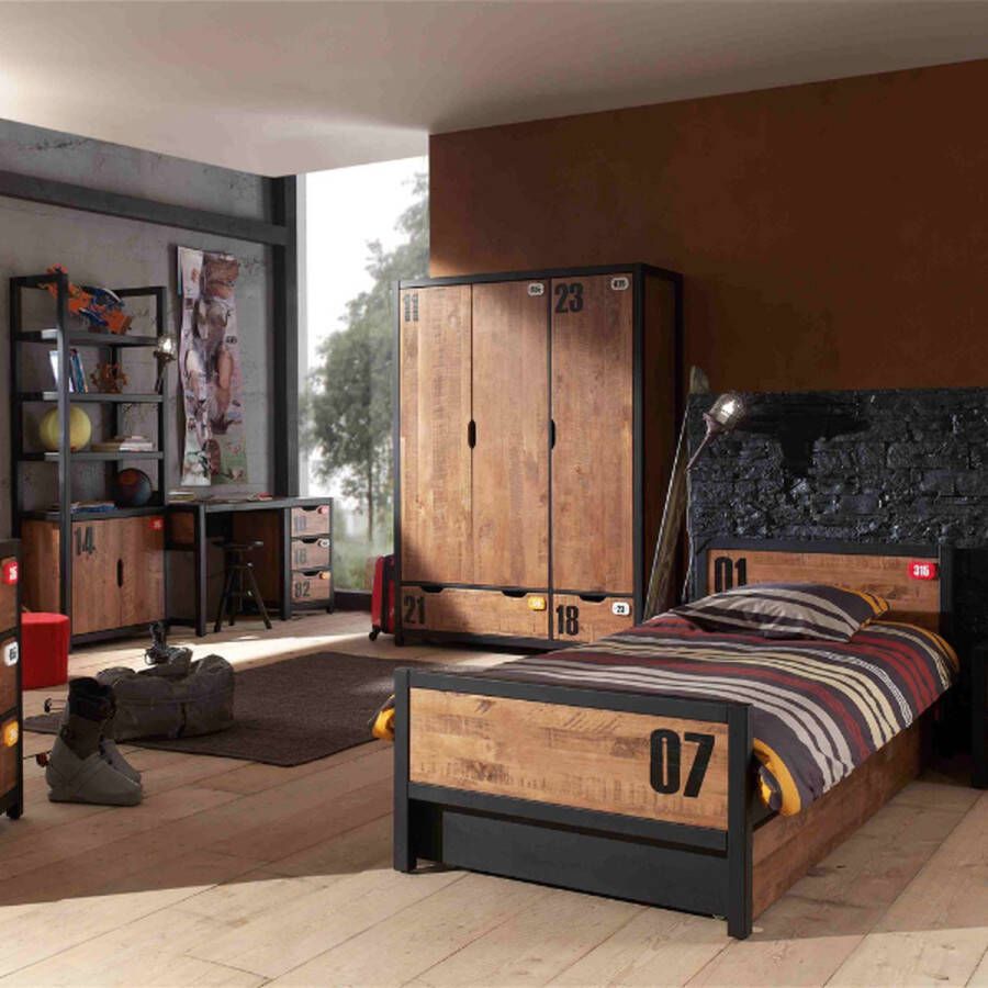 Vipack De ALEX-combinatie bestaat uit een bed van 90x200cm een nachtkastje een rolbed een bureau een kledingkast met 3 deuren een boekenkast en een ladekast met 3 laden - Foto 2