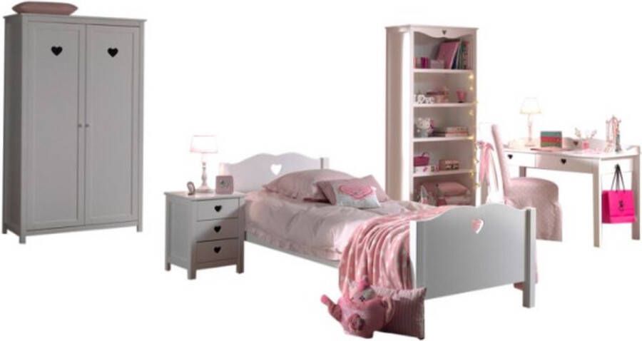 Vipack Deze Amori-combinatie bestaat uit een bed van 90x200 cm een lattenbodem een nachtkastje een kledingkast met 2 deuren een bureau en een boekenkast - Foto 2