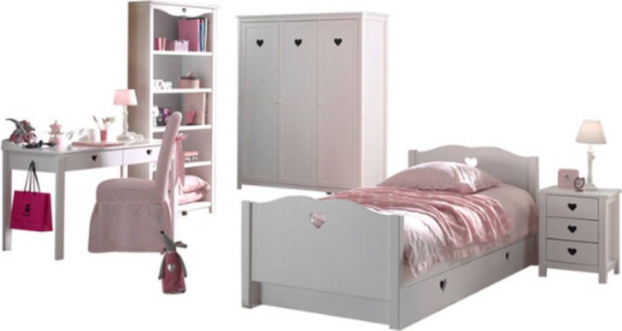 Vipack This Amori combination consists of a bed a nightstand a 3-door wardrobe a desk a bookcase and a trundle bed