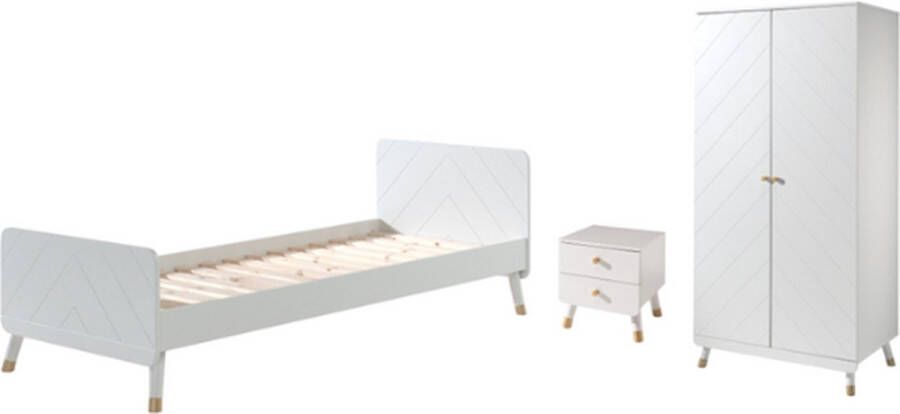 Vipack Deze BILLY-combinatie bestaat uit het witte BILLY-bed (90x200cm) de witte nachttafel en de witte 2-deurs kleerkast