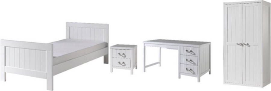 Vipack Kinderkamer Lewis met bed 90x200 cm (incl. lattenbodem) een nachttafel een bureau en een 2 deurs kleerkast-wit - Foto 1
