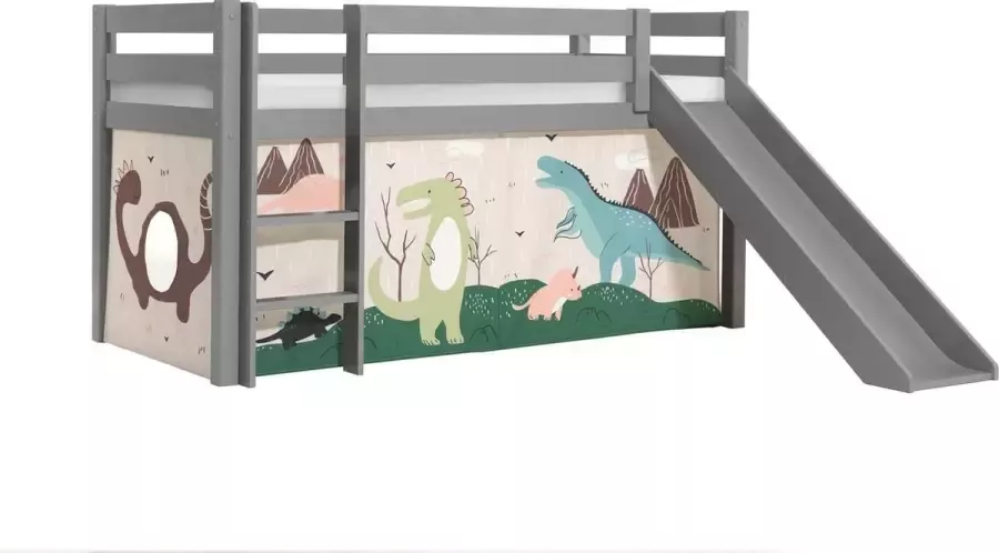 Vipack Halfhoogslaper met glijbaan Astrid met bedtent Dino 90x200 Grijs - Foto 1