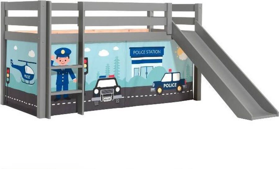 Vipack Halfhoogslaper met glijbaan Astrid met bedtent Police 90x200 Grijs