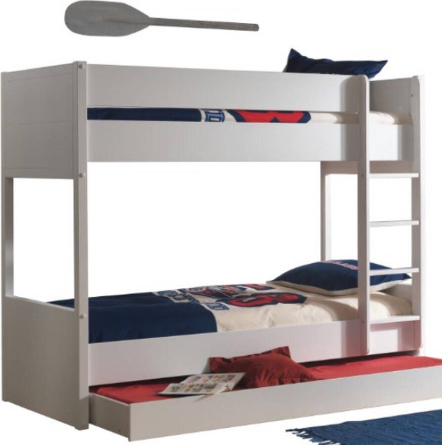 Vipack Deze LARA combinatie in het wit bestaat uit een stapelbed (90x200) met bijbehorend rolbed en een kledingkast met 3 deuren - Foto 2