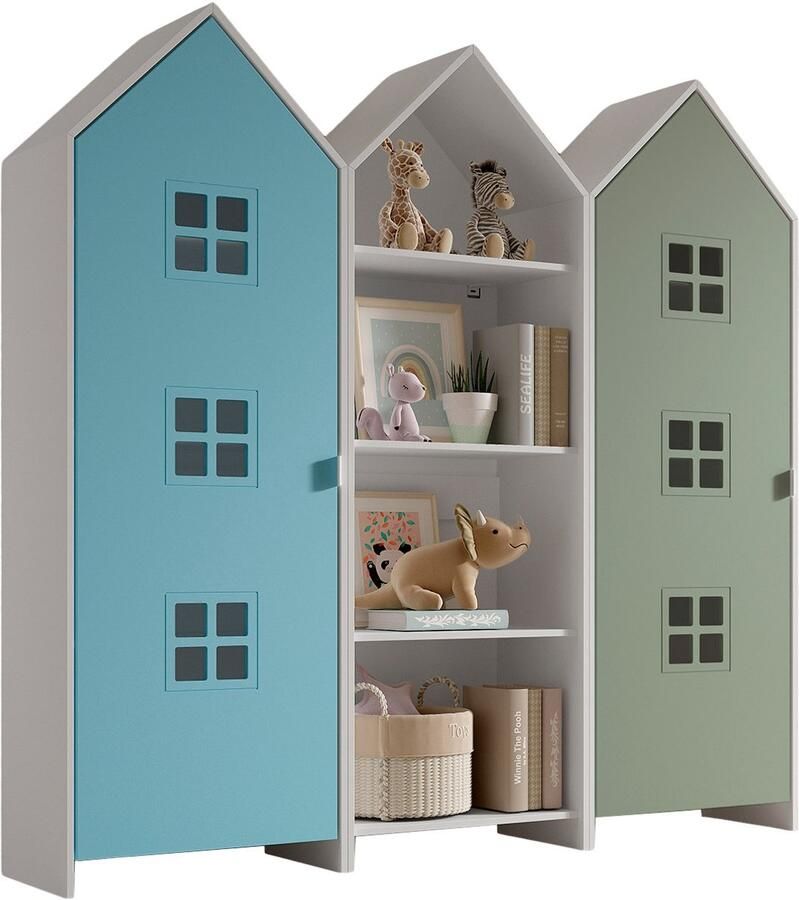 Vipack 3-delige kledingkast Casami Bruges 173x37x172 cm Blauw groen