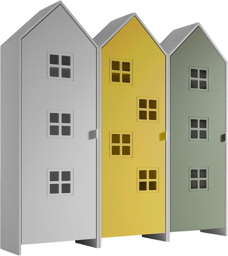 Vipack 3-delige kledingkast Casami Bruges 173x37x172 cm Geel groen roze