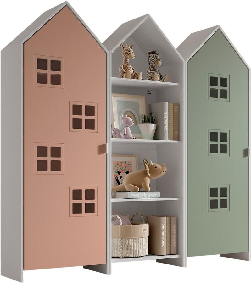 Vipack 3-delige kledingkast Casami Bruges 173x37x172 cm Roze groen