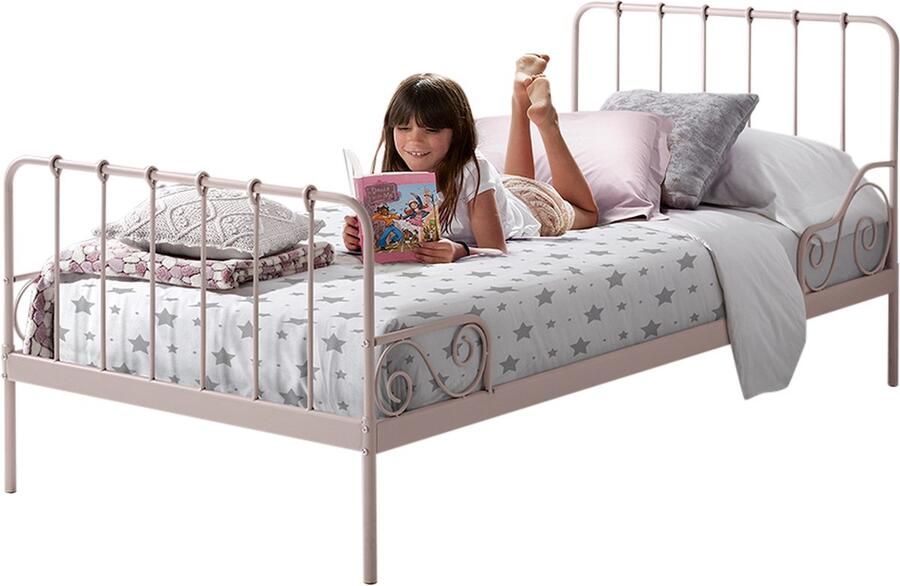 Vipack Alice Metalen Bedframe met Lattenbodem Kinderbed 90x200 cm Lichtroze - Foto 3