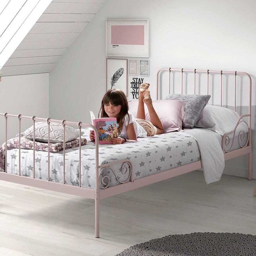 Vipack Alice Metalen Bedframe met Lattenbodem Kinderbed 90x200 cm Lichtroze