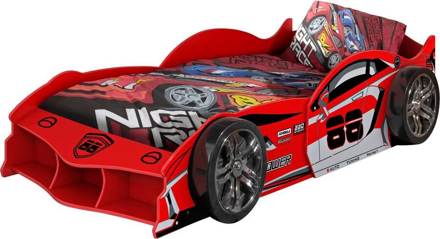 Vipack Autobed Max 90x200cm rood Kinderbedden met uitvalbeveiliging Rood MDF Kinderbedden met uitvalbeveiliging Eenpersoons Normaal bed Op voorraad