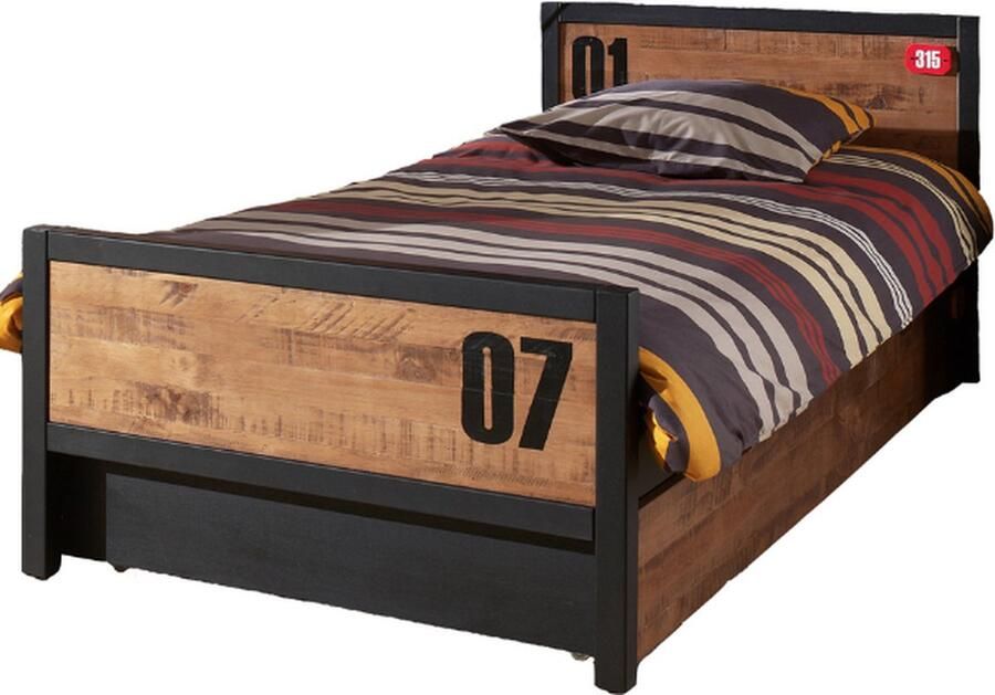 Vipack Bed Alex 90x200cm (incl. lattenbodem) met bedlade- bruin zwart